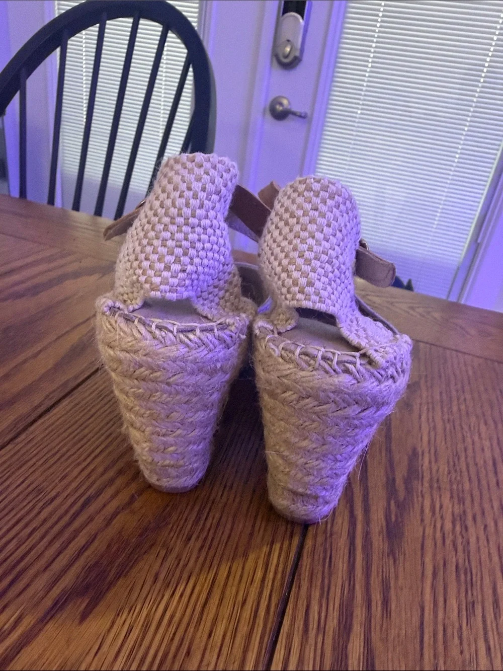 Lorena Espinoza Design Gray Suede Wedge Espadrilles with Tan Ankle Strap